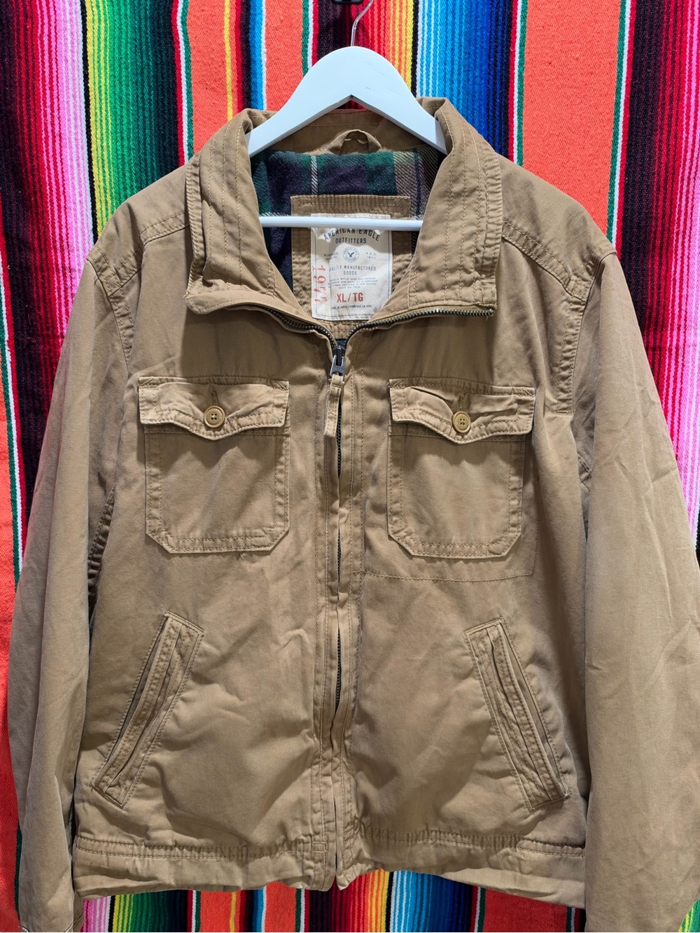 American Eagle Outfitters Tan Utility Zip Jacket